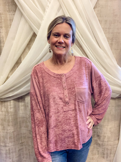 Dusty Mauve Textured Henley Top