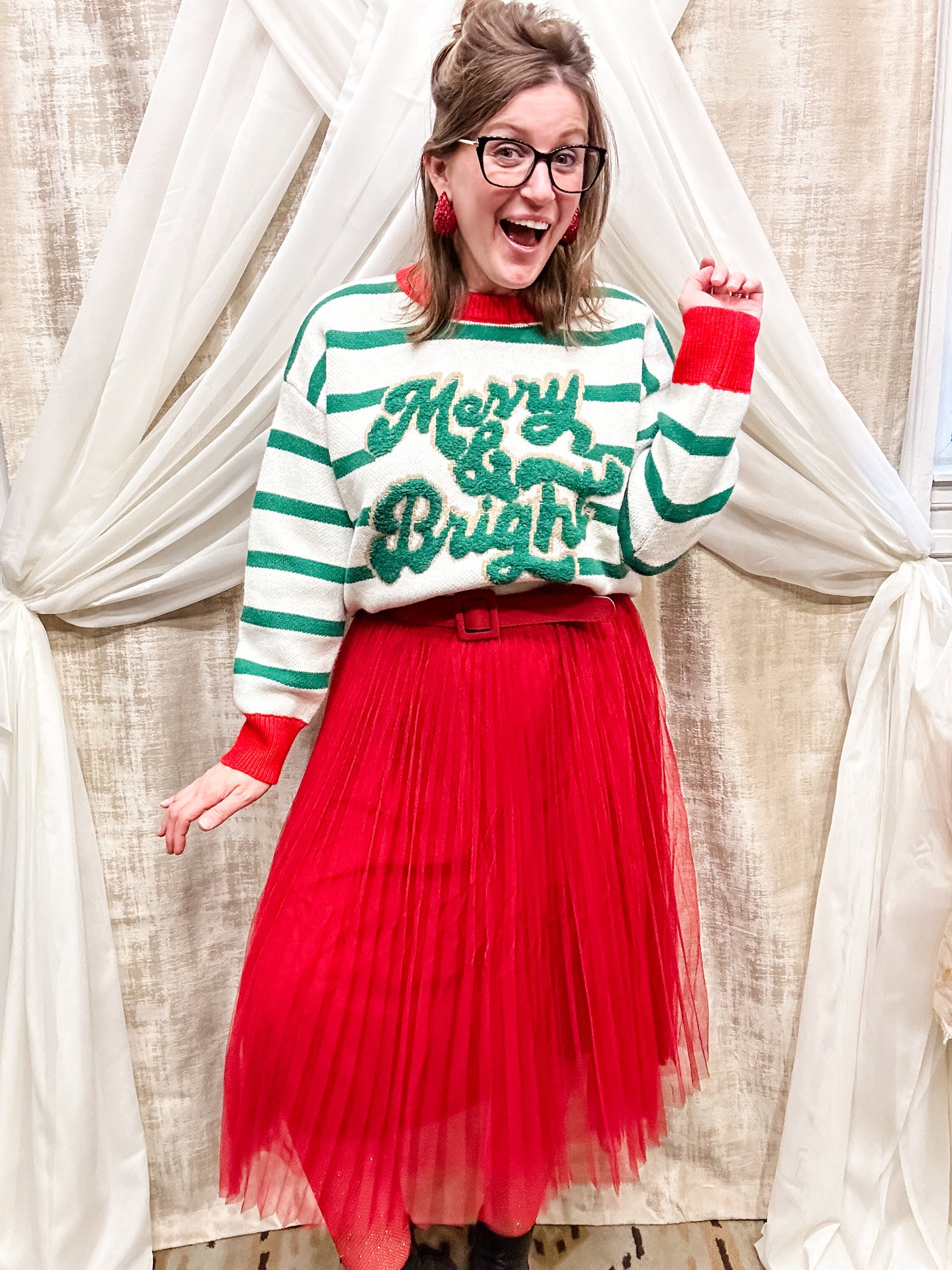 Red Tulle Skirt with Belt