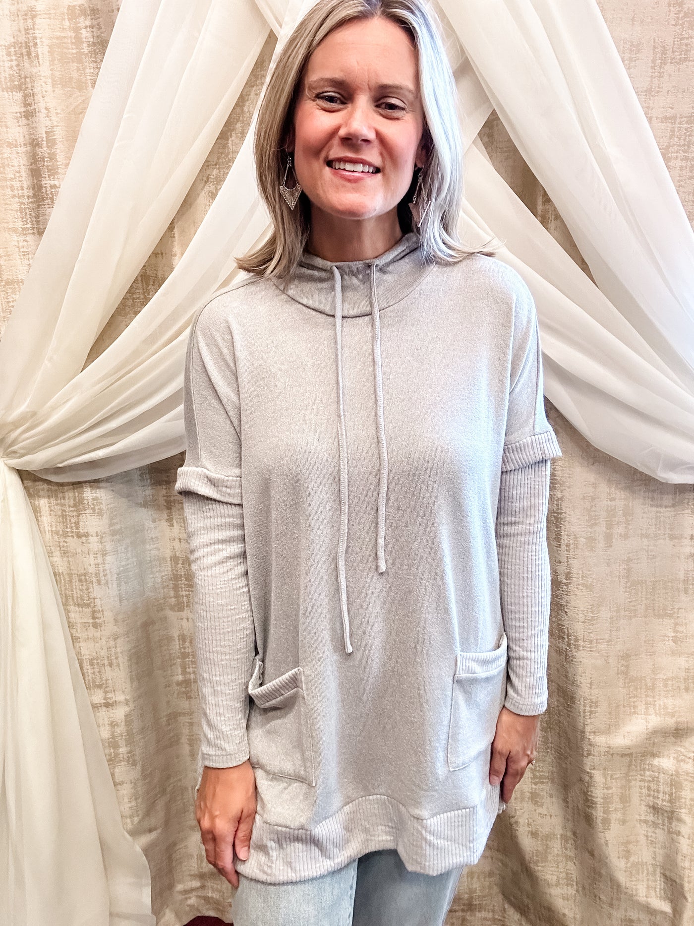 Grey Hooded Tunic Top