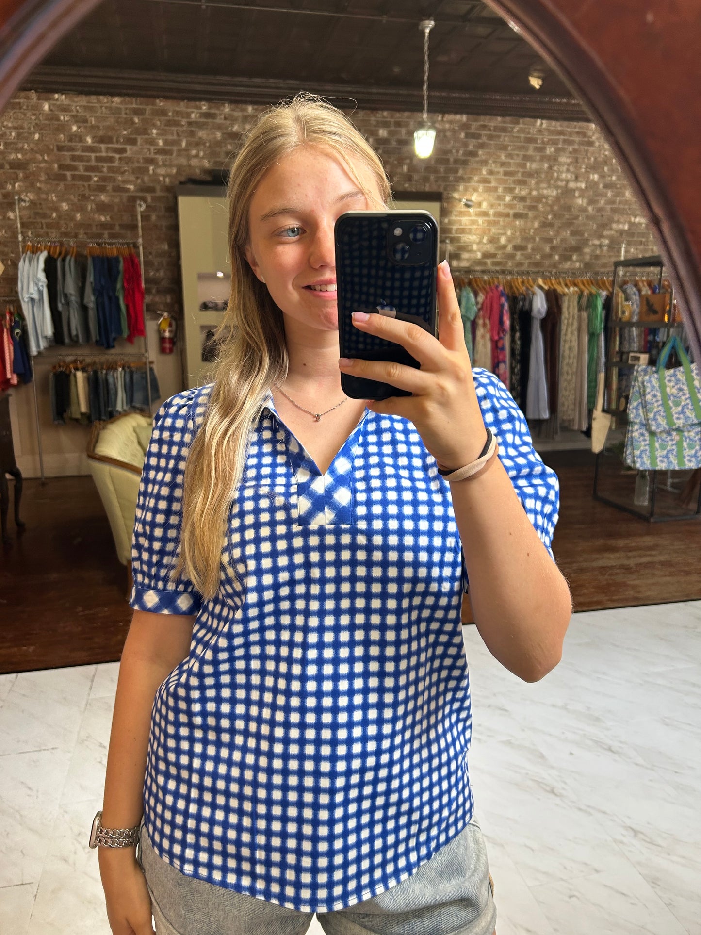 Tricia Top | Gingham Mix Navy