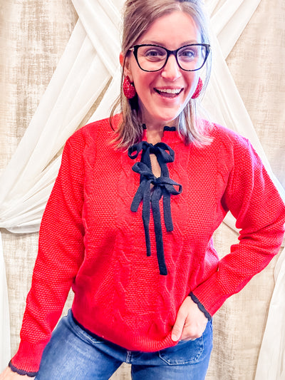 Red Front Tie Bow Sweater