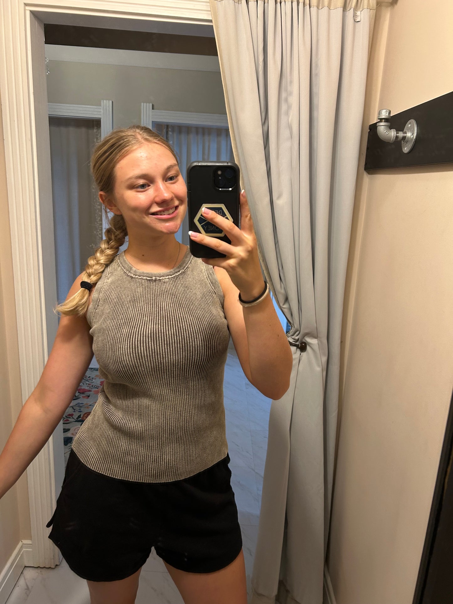 Washed Ribbed Sweater Tank Top - Grey Brown