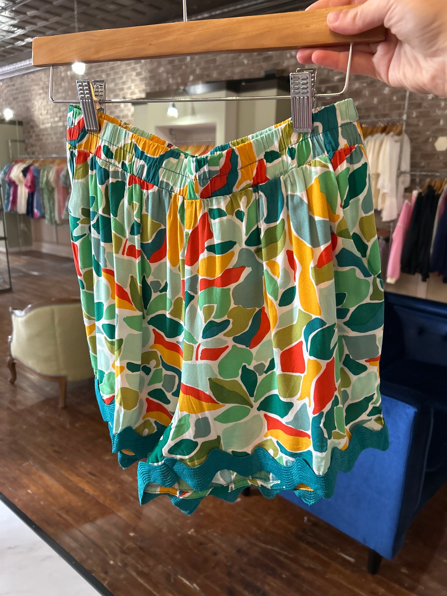Green Abstract Print Shorts