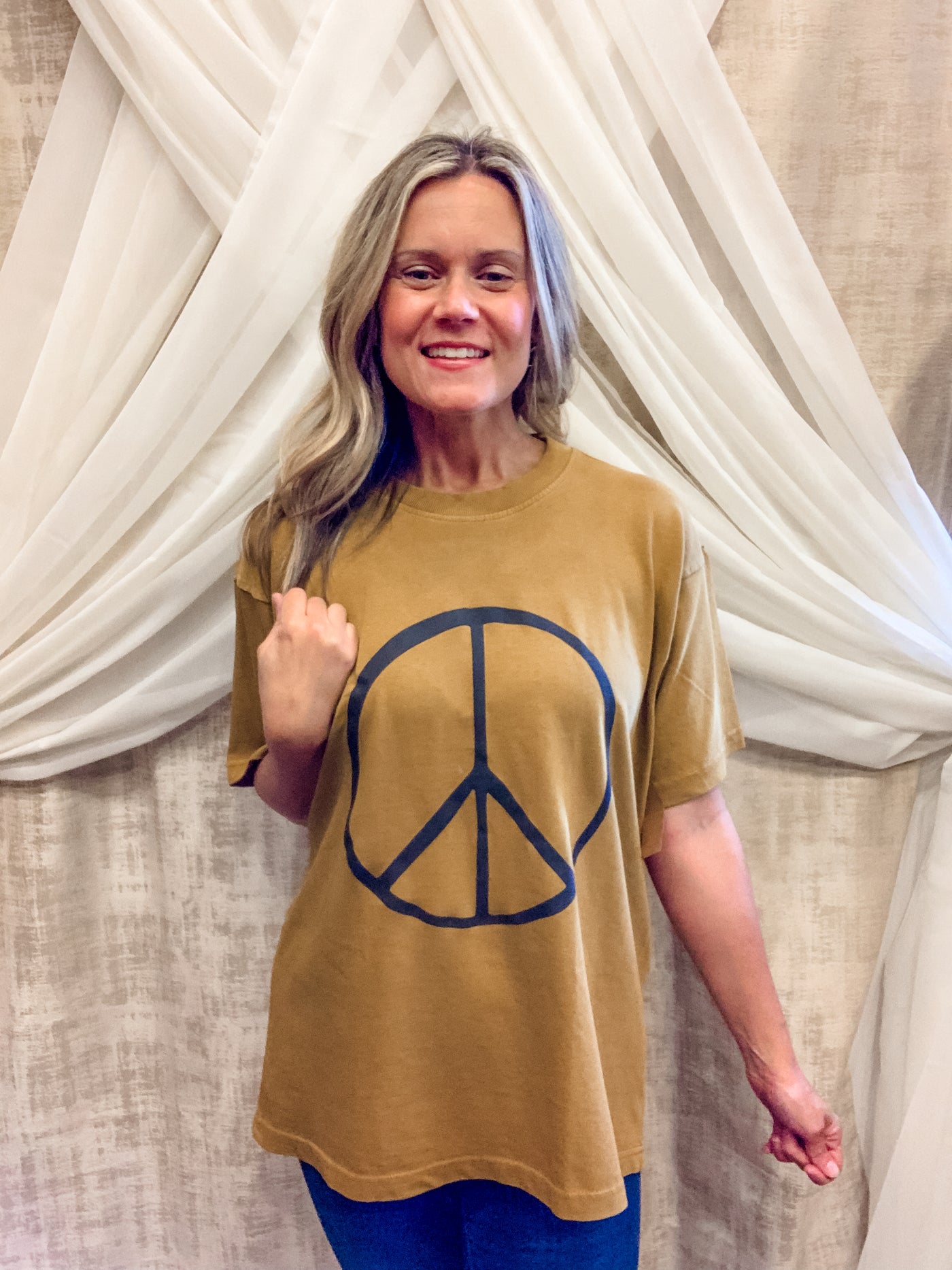 Mustard Peace Puff Print Tee