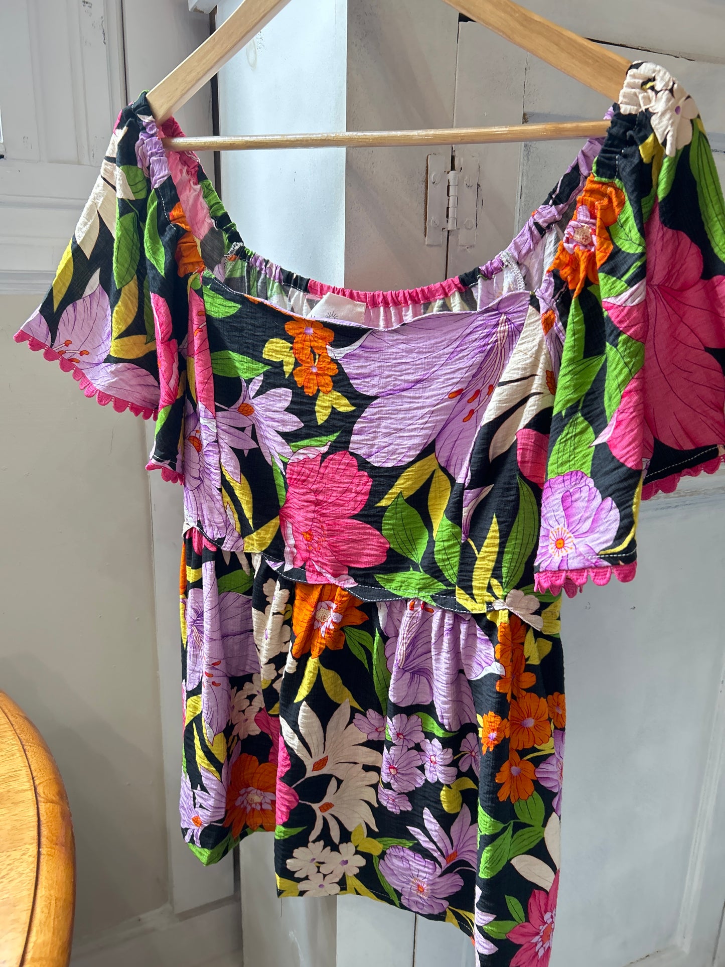Floral Print Babydoll Top - Black Mix