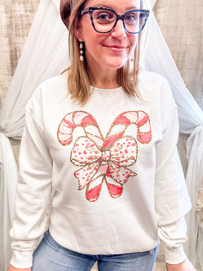 Candy Cane Bow Sweatshirt