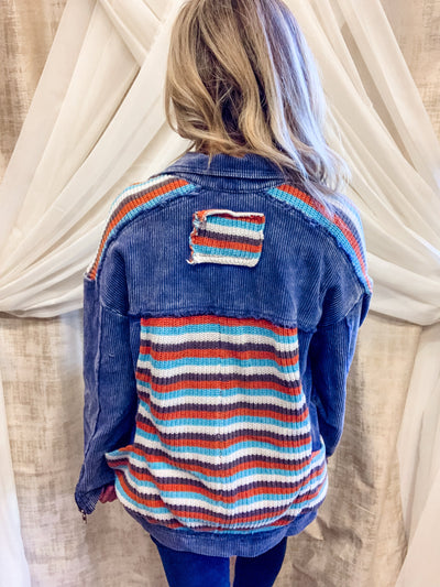 Navy Corduroy Jacket with Contrasting Texture