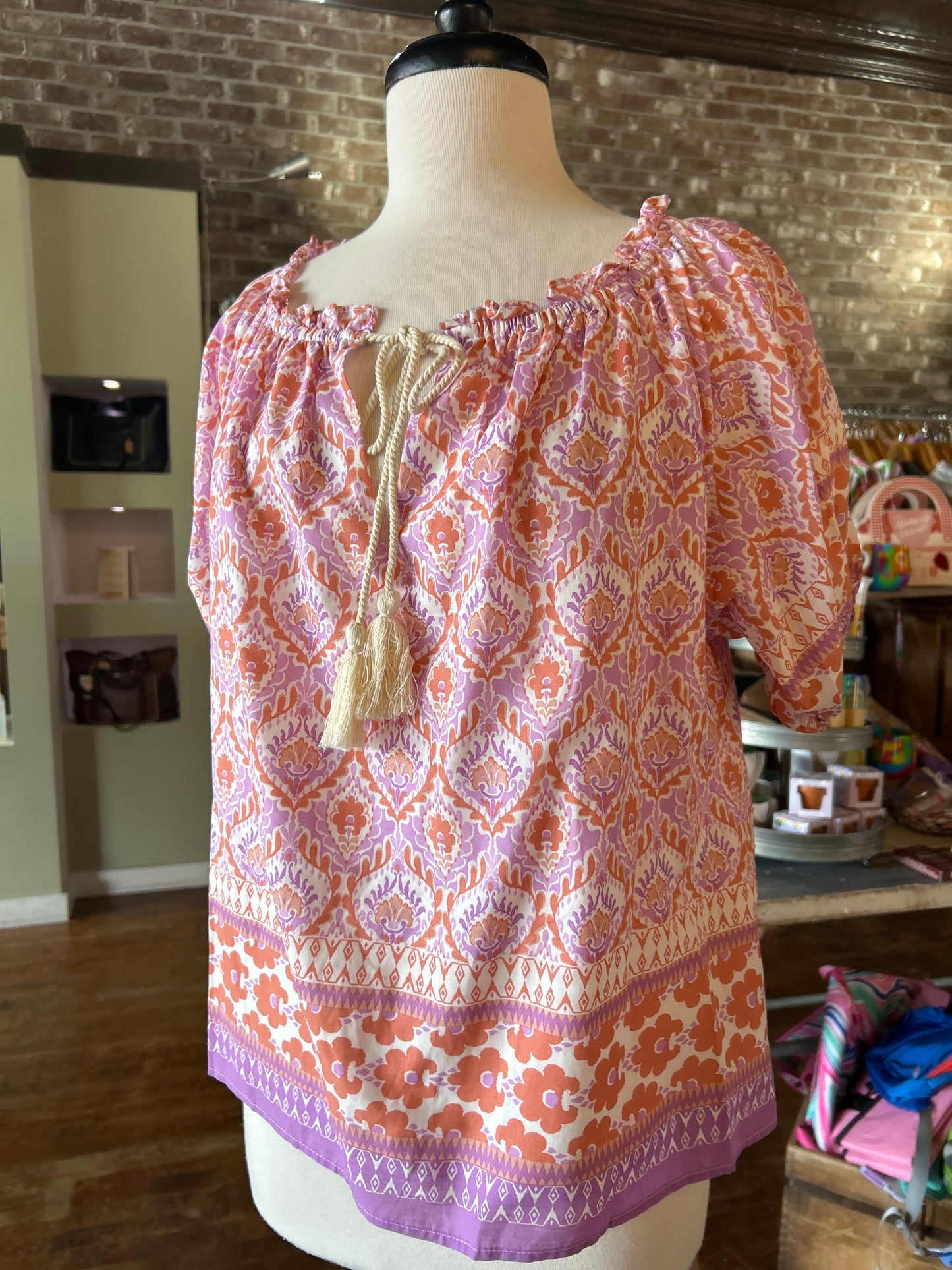 Flying Tomato Printed Woven Top - Coral and Lavender Blouse
