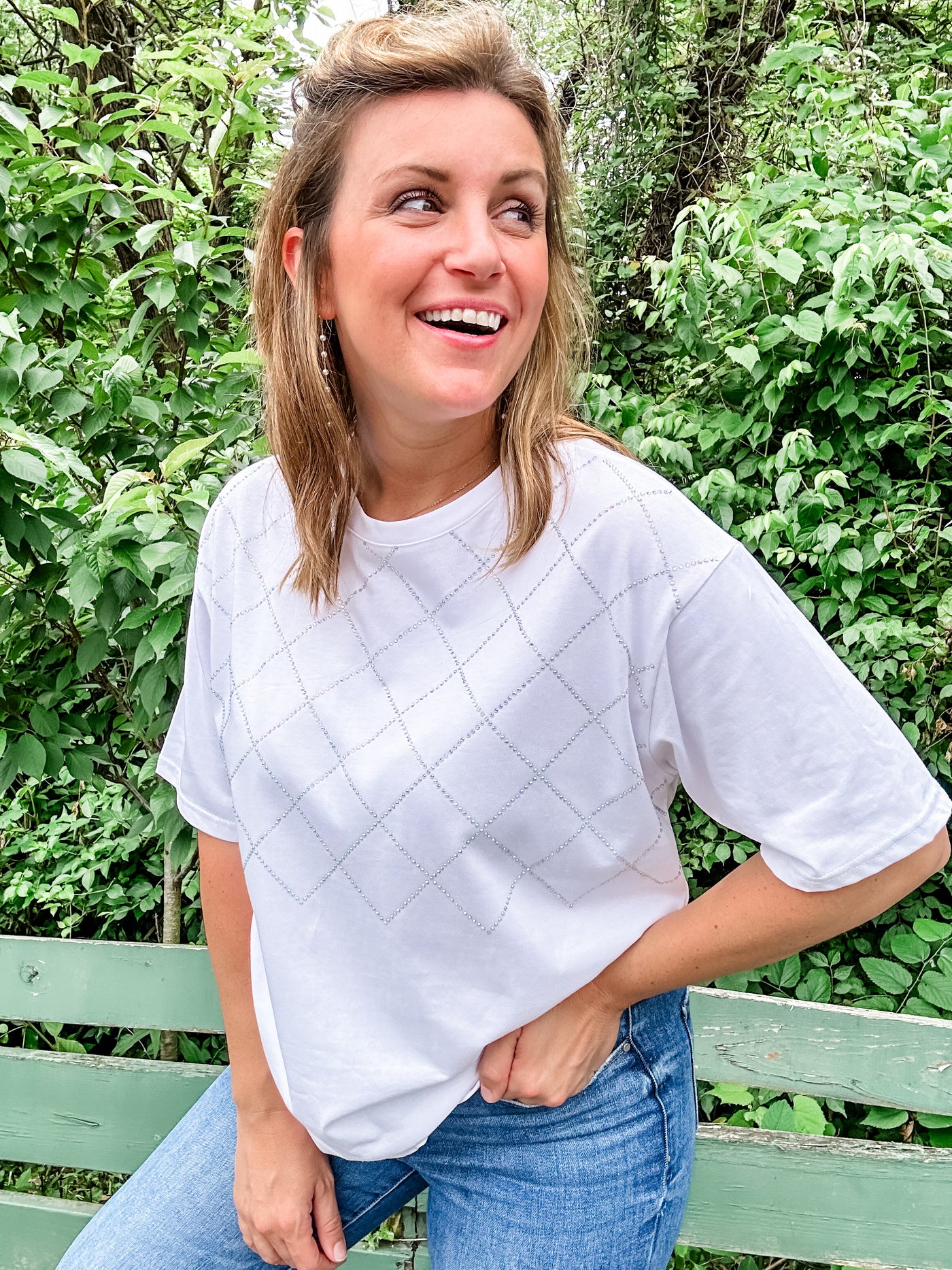 White T-Shirt with Rhinestones