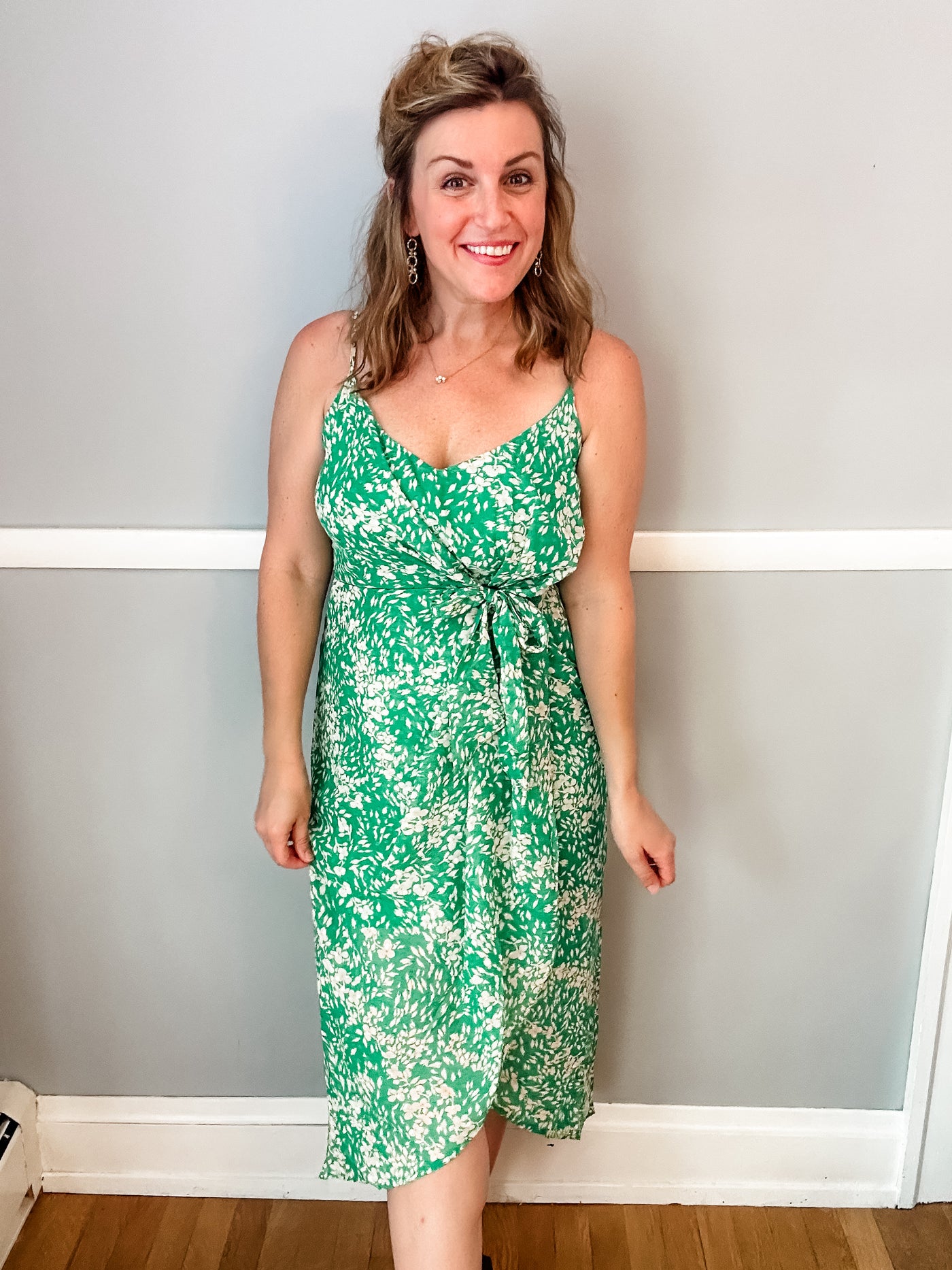 Green Swiss Dot Floral Dress