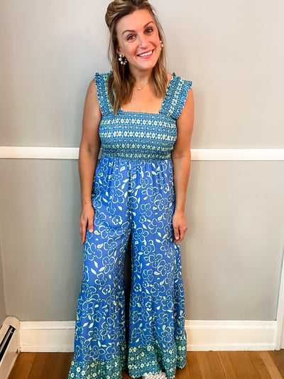 Green and Blue Floral Jumpsuit