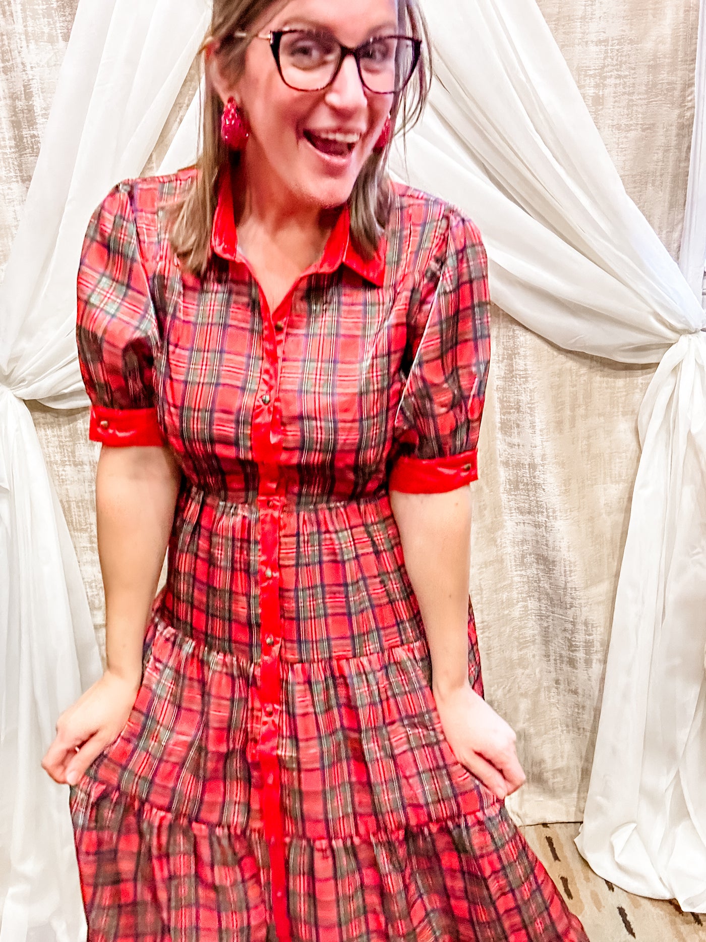 Red Plaid Tiered Dress