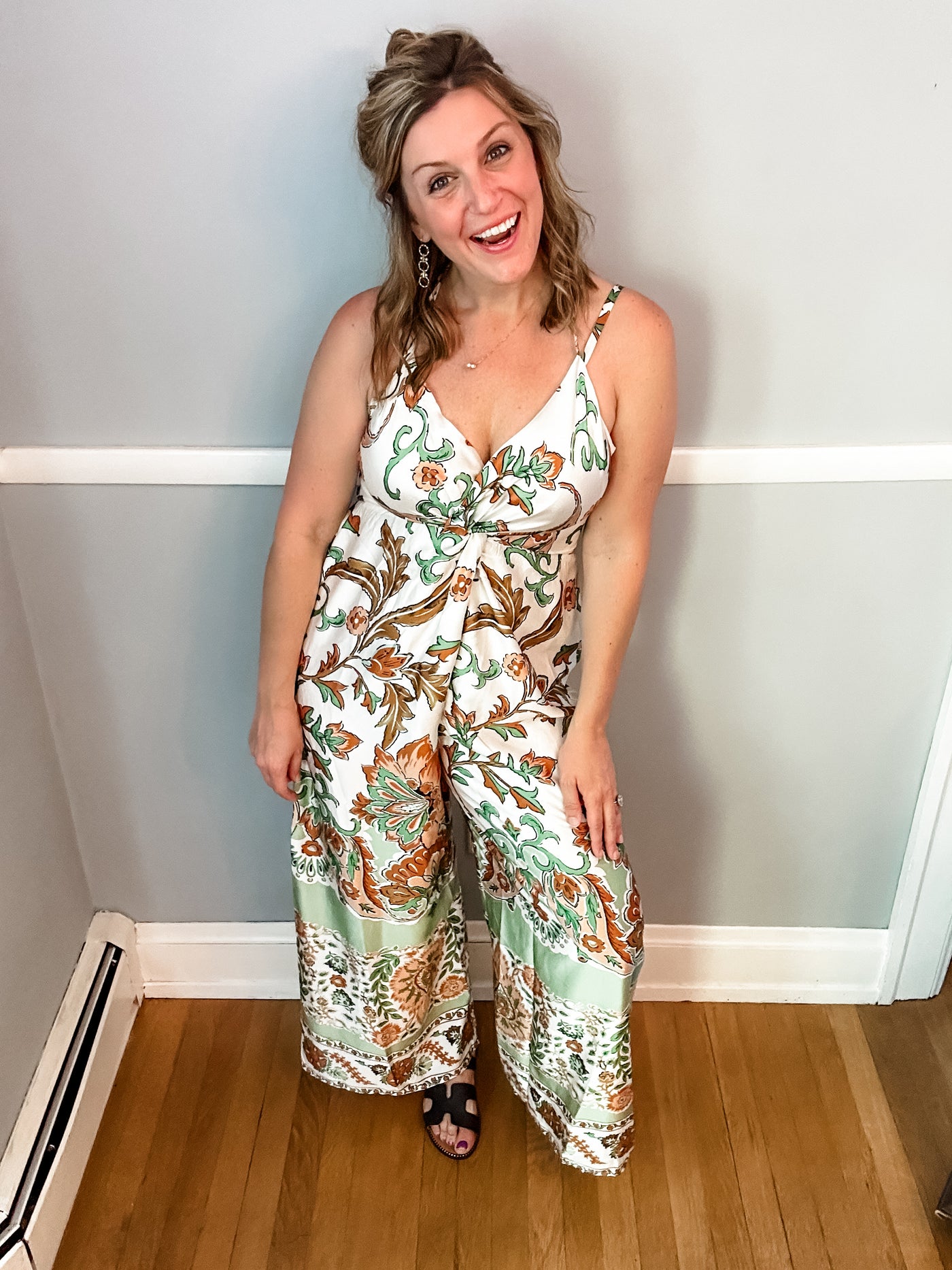 Green Print Silky Jumpsuit