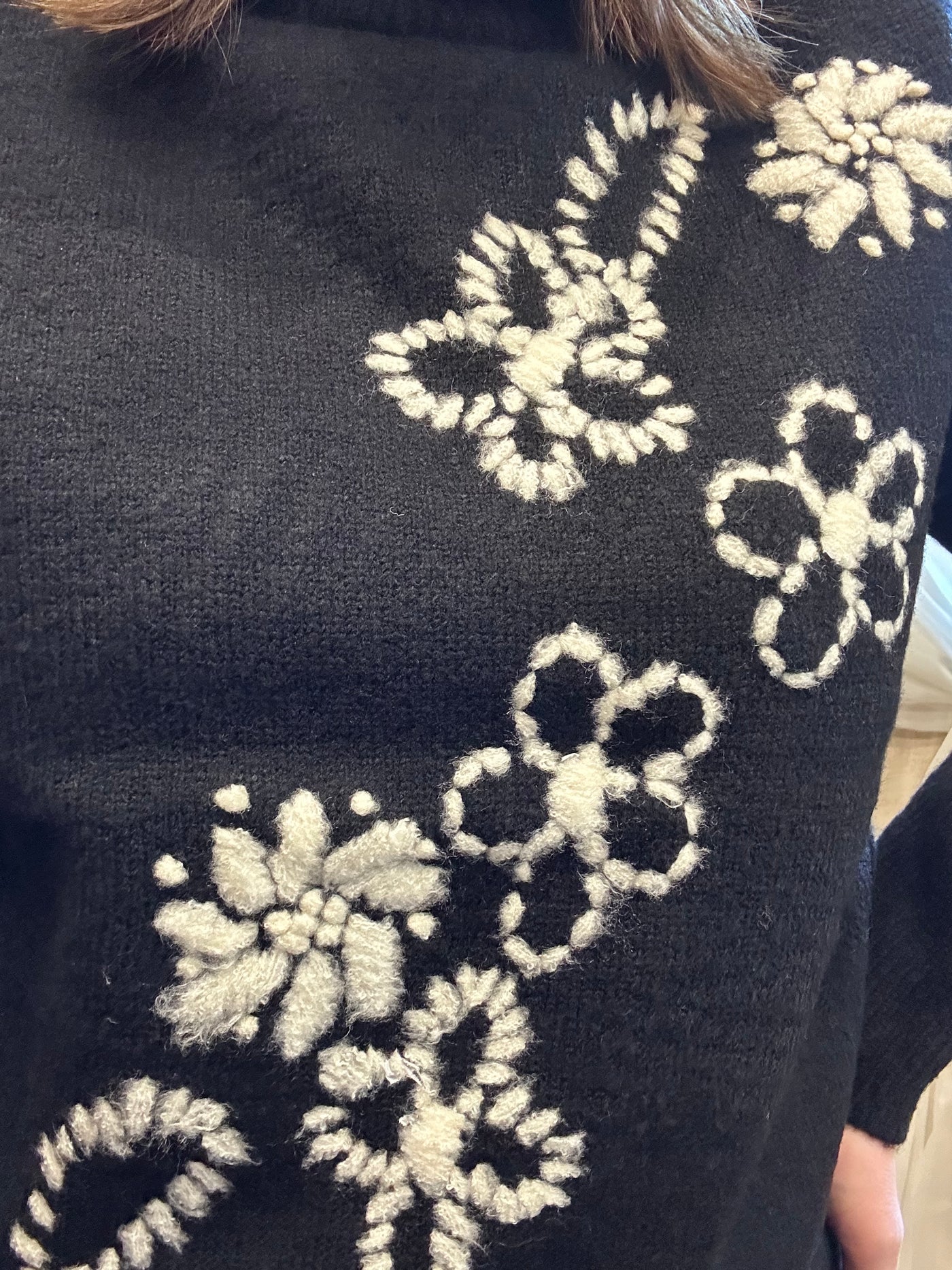 Black Sweater with White Embroidery