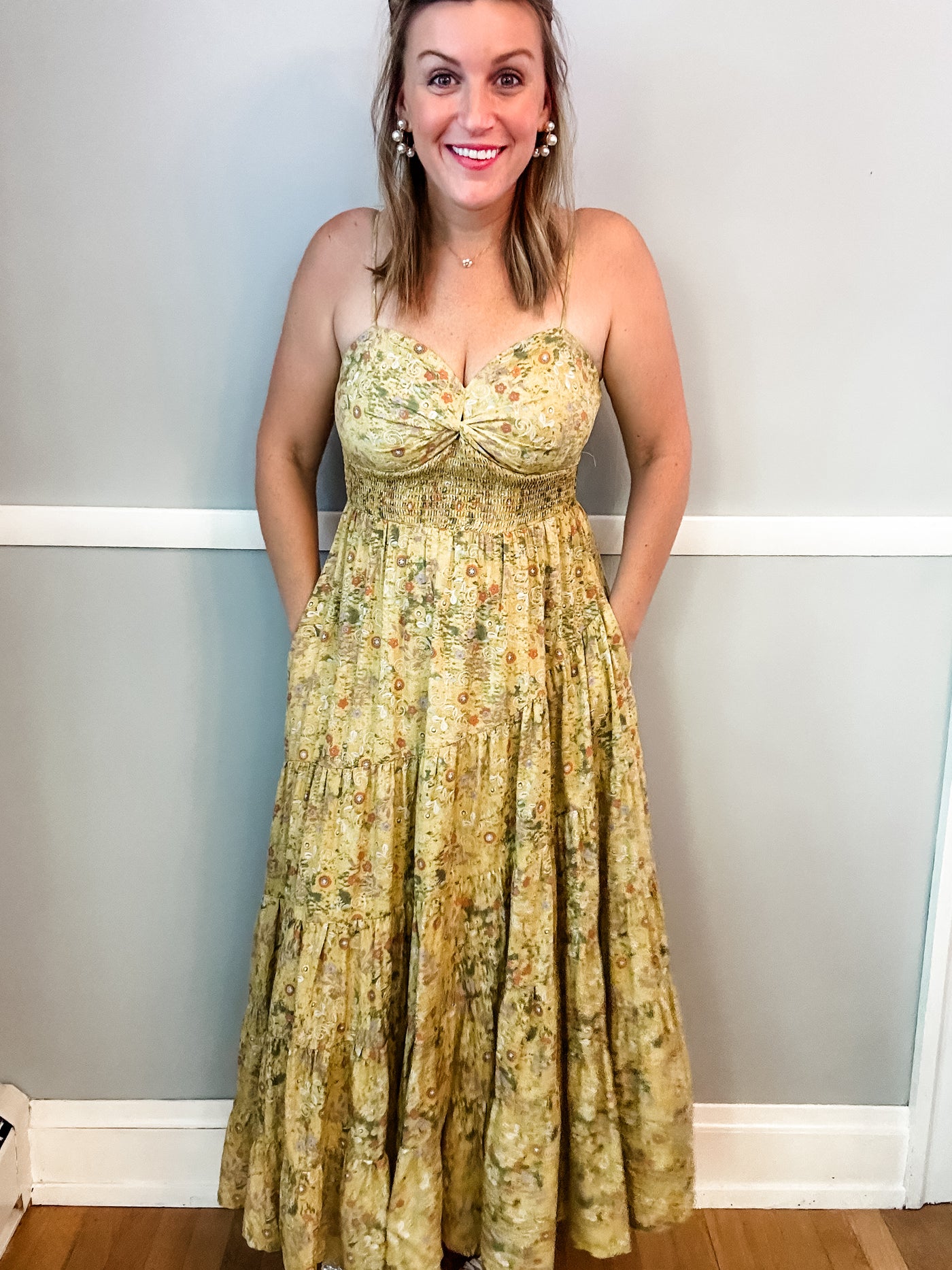 Dandelion Printed Maxi Dress with Sweetheart Neckline