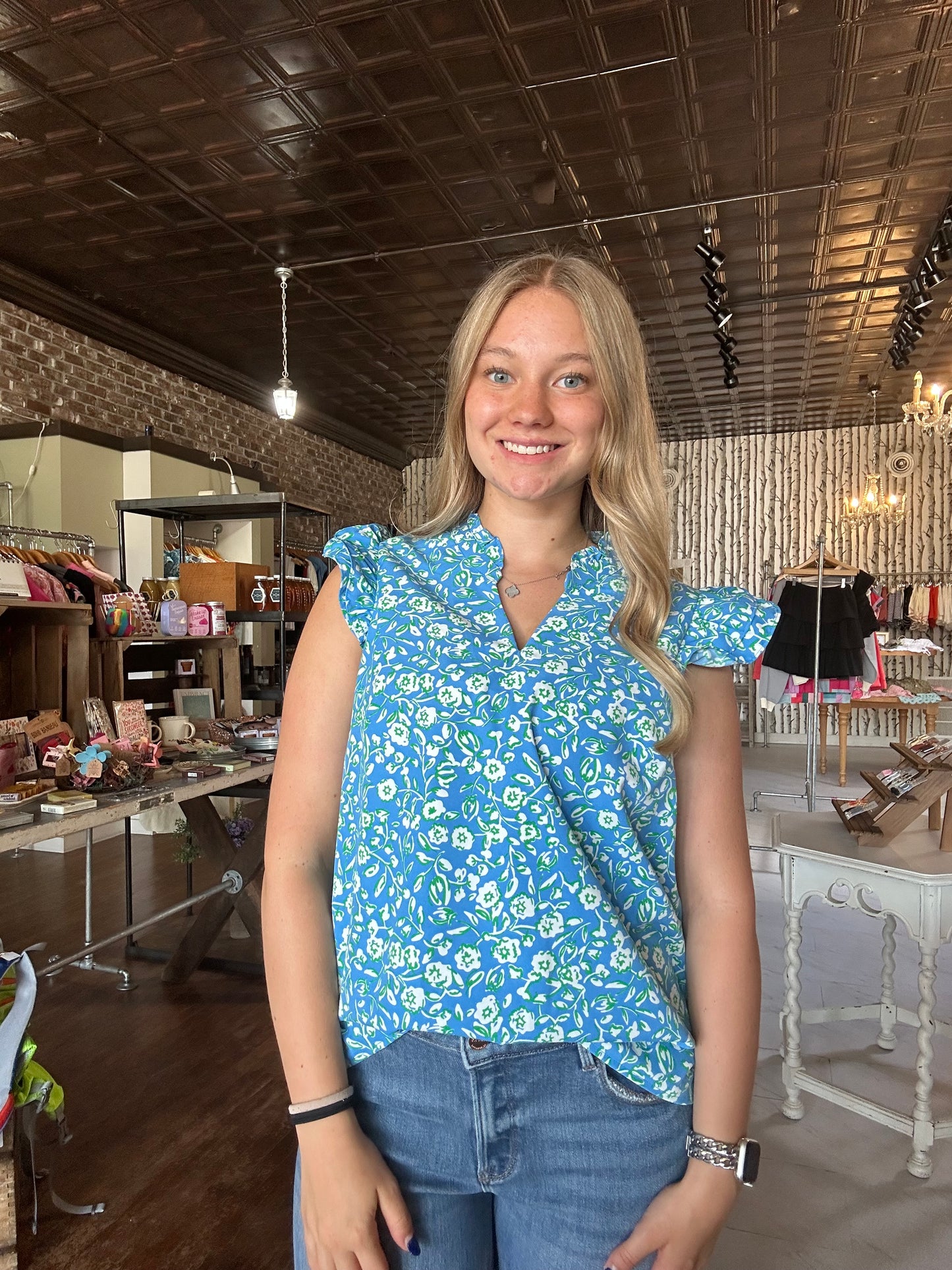 Mary Square - Leigh Top | Meadow Line Blue