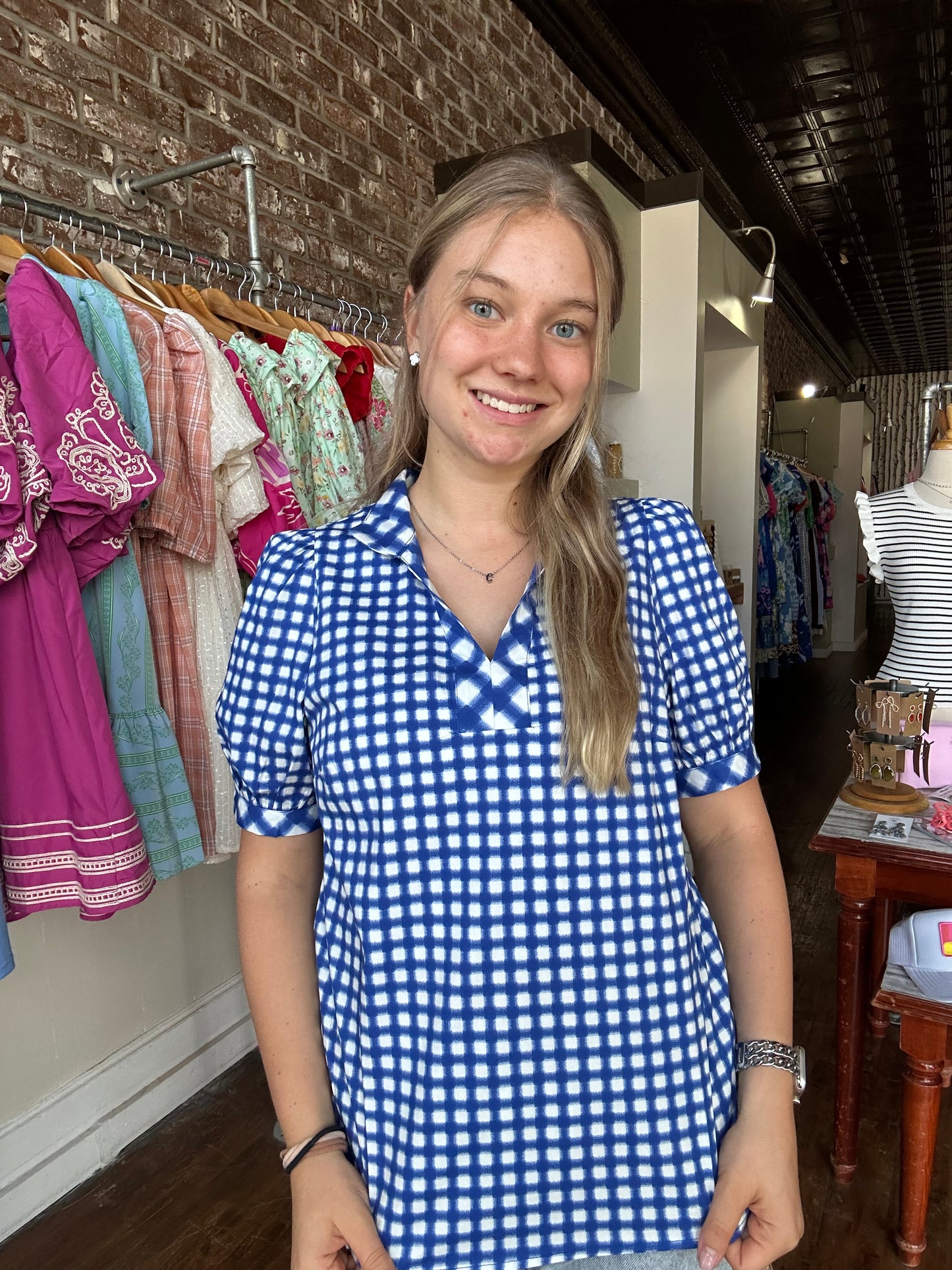 Tricia Top | Gingham Mix Navy