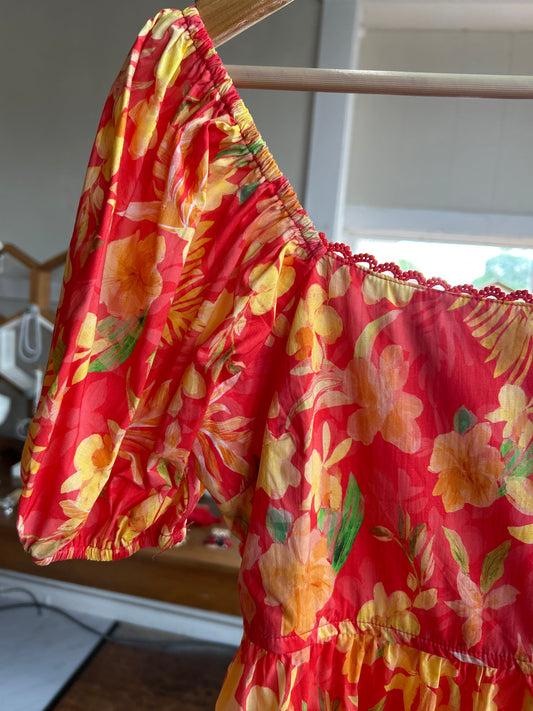 Hawaiian Mini Dress - Red/orange