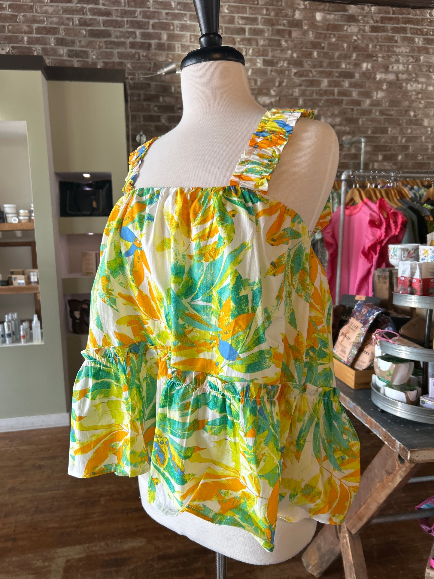 Flying Tomato Printed Woven Top - Green/Ivory