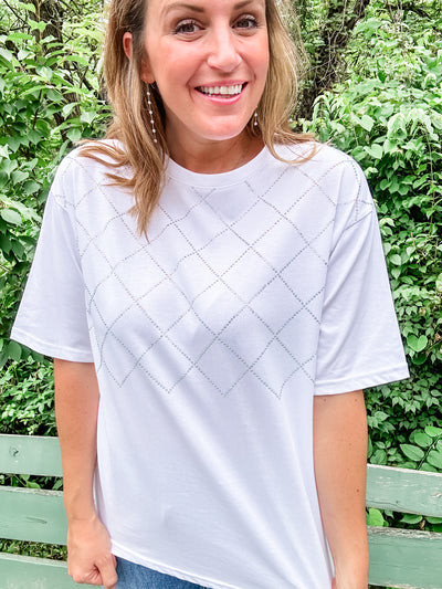 White T-Shirt with Rhinestones