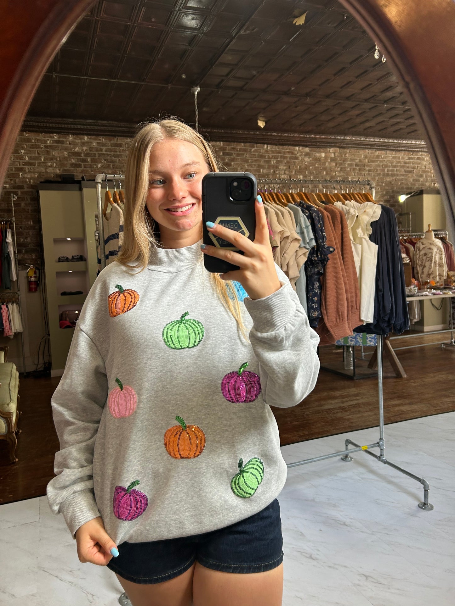 Sequin Pumpkin Mockneck