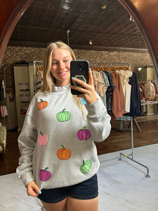 Sequin Pumpkin Mockneck