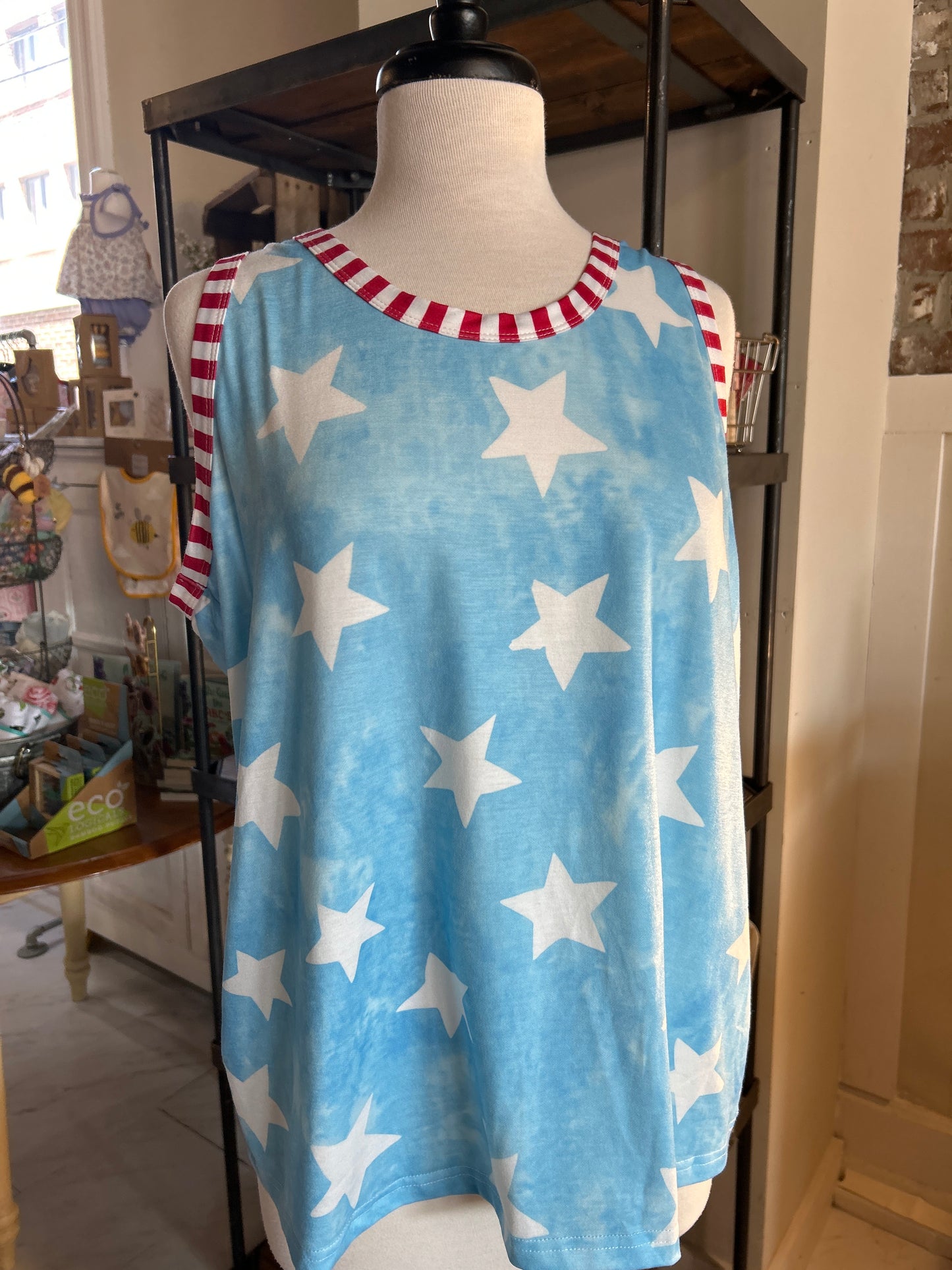 Fourth of July Star Patchwork Striped Round Neck Tank Top