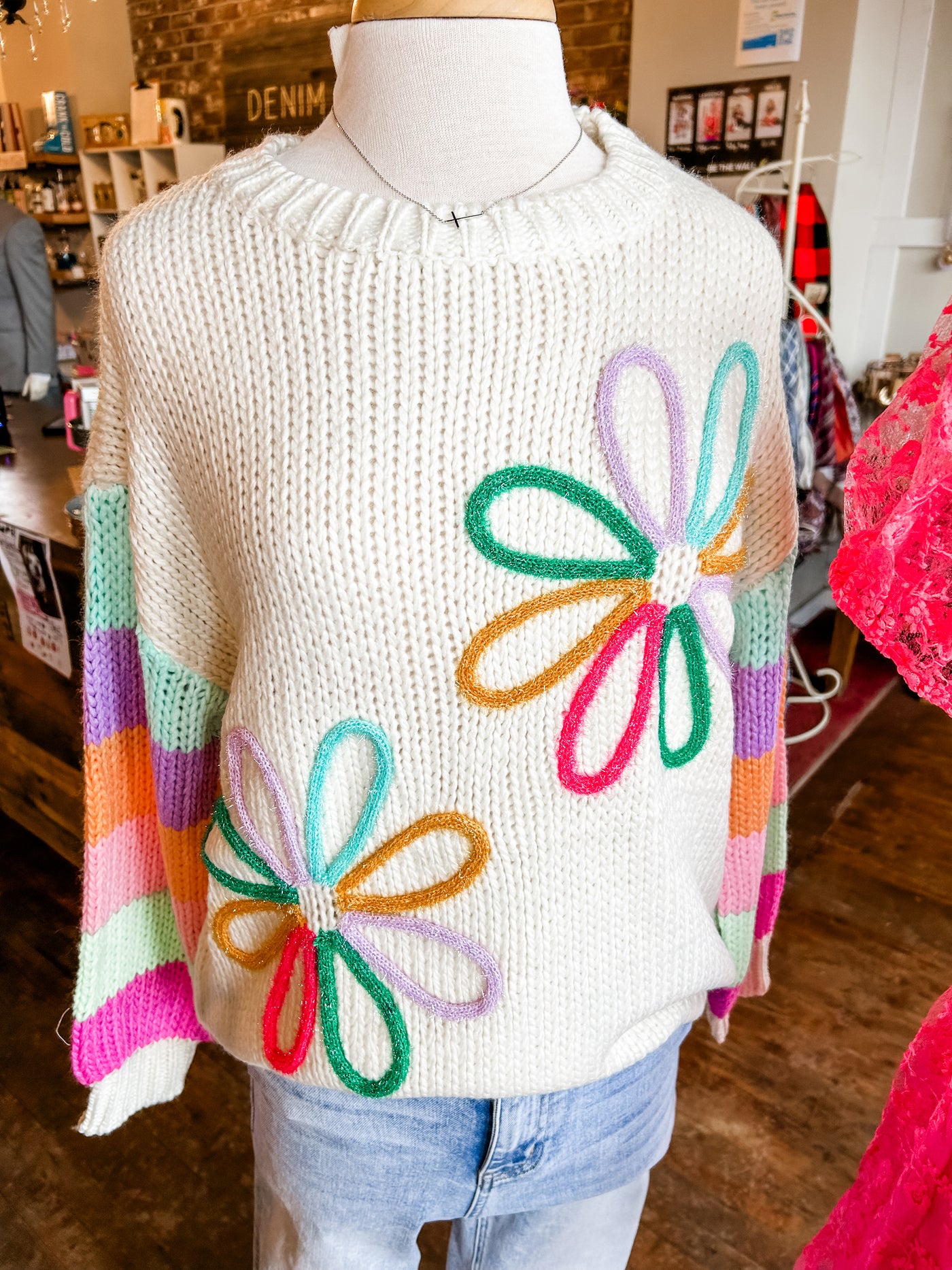 Multi Colored 3D Floral Sweater