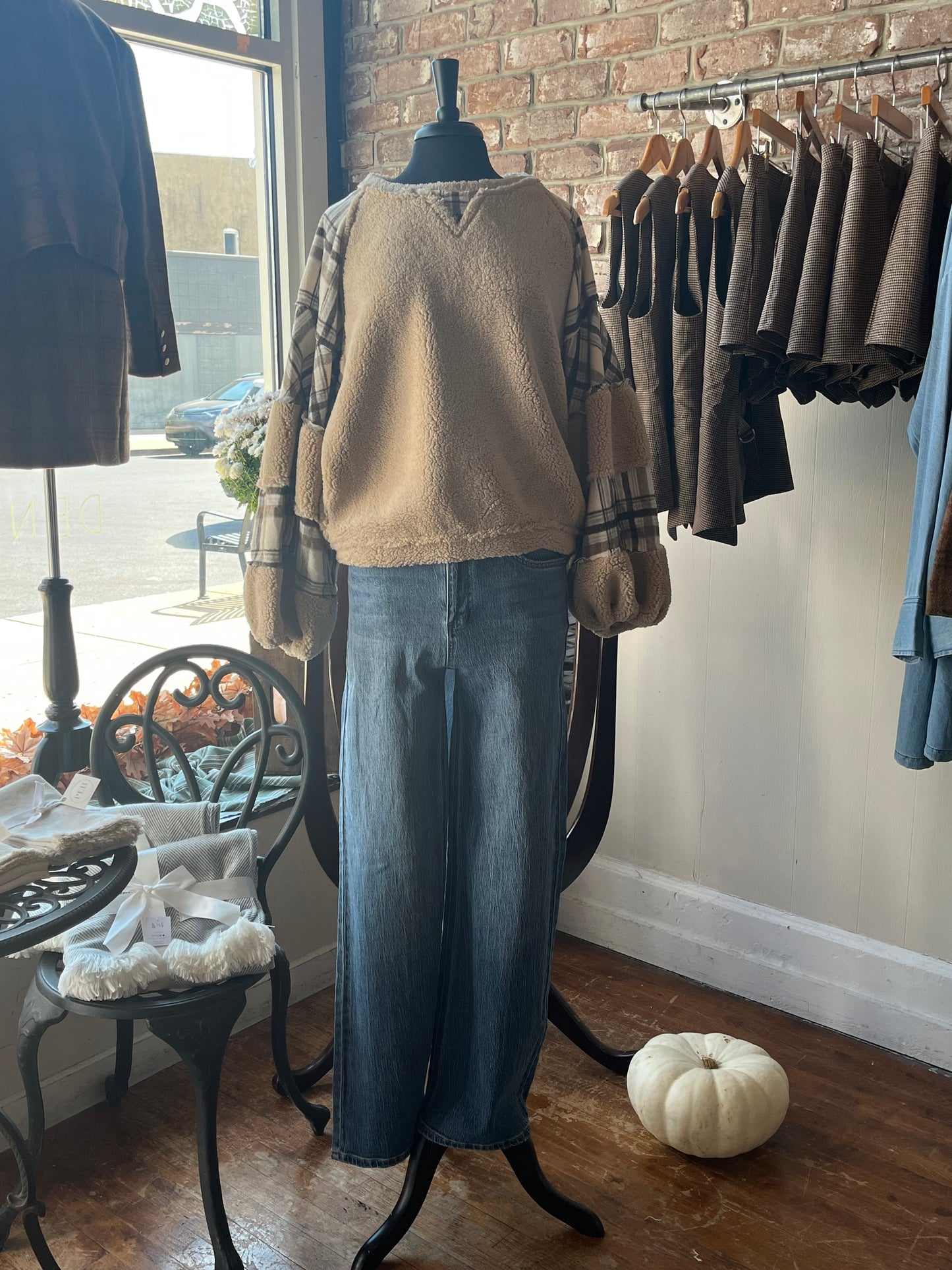 Plaid and Sherpa Crewneck