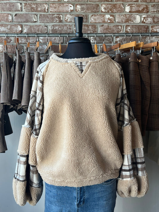 Plaid and Sherpa Crewneck