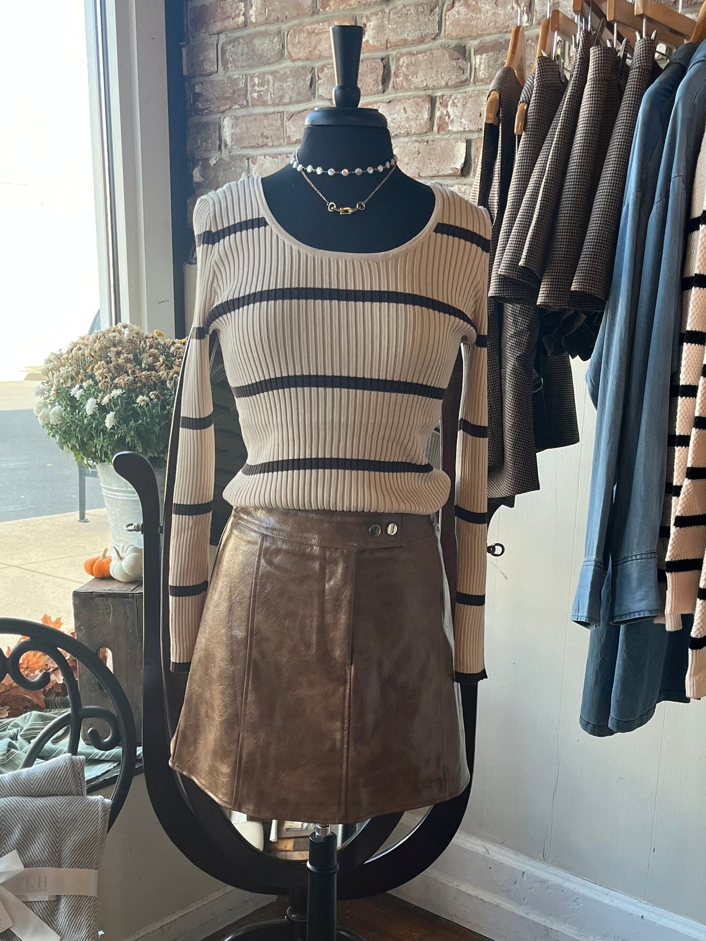 A-Line Coated PU Mini Skirt - Camel