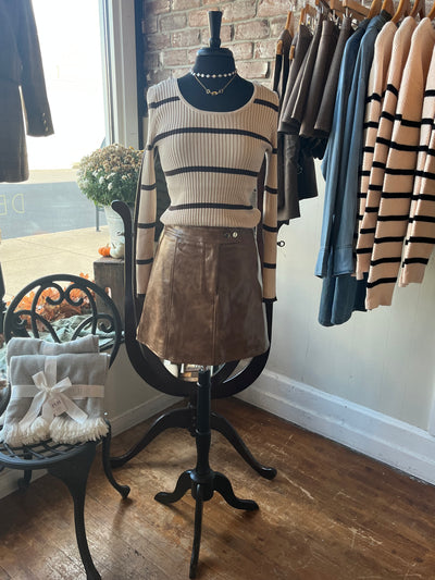 Long Sleeve Double Scoop Neck Stripe Sweater