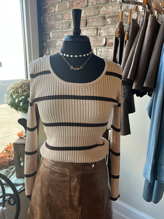 Long Sleeve Double Scoop Neck Stripe Sweater