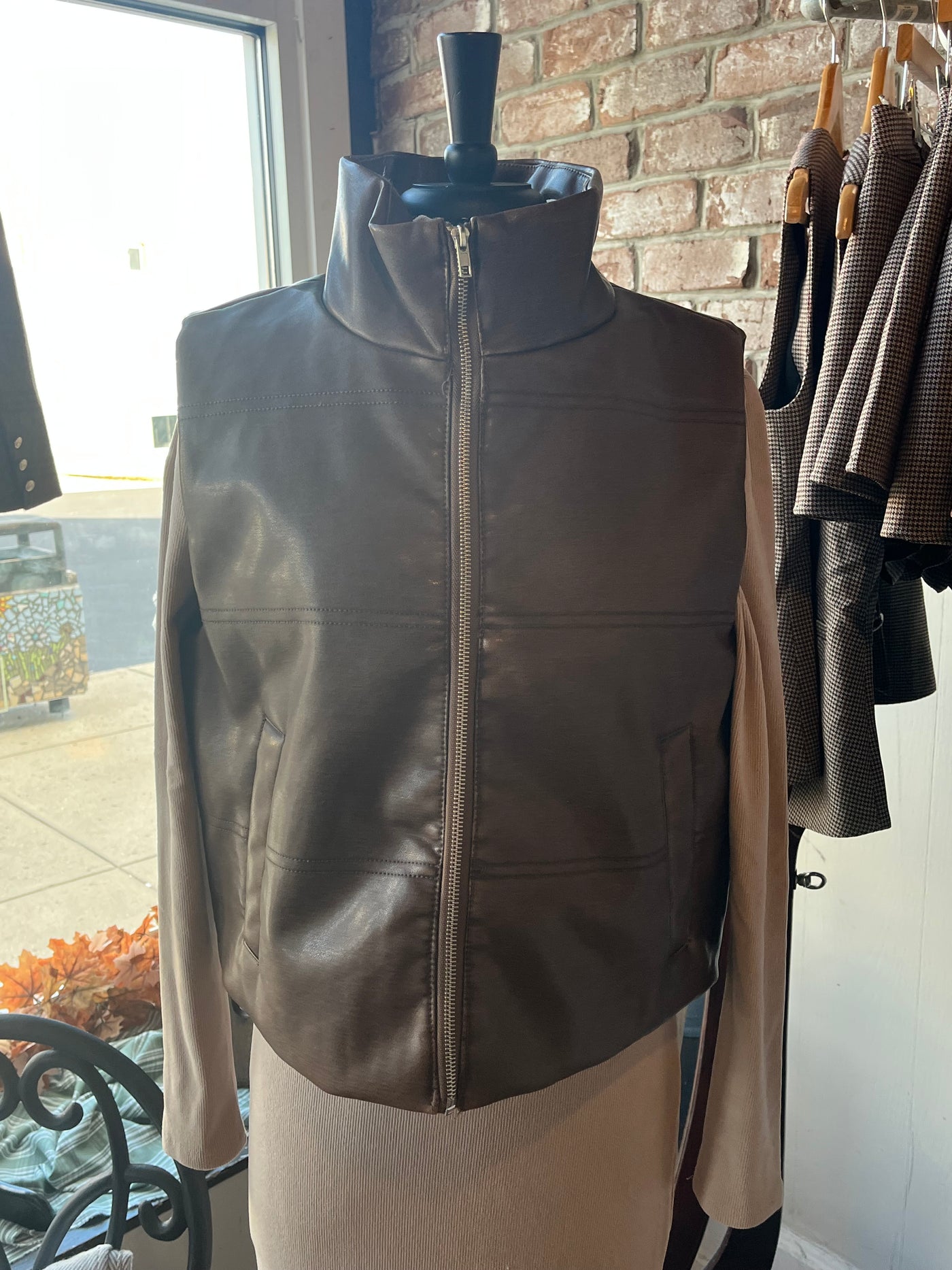 Wash Effect Faux Leather Vest