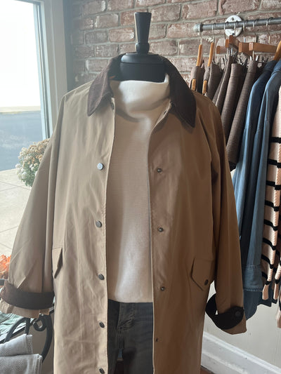 Long Sleeve Contrast Collar Trench Coat