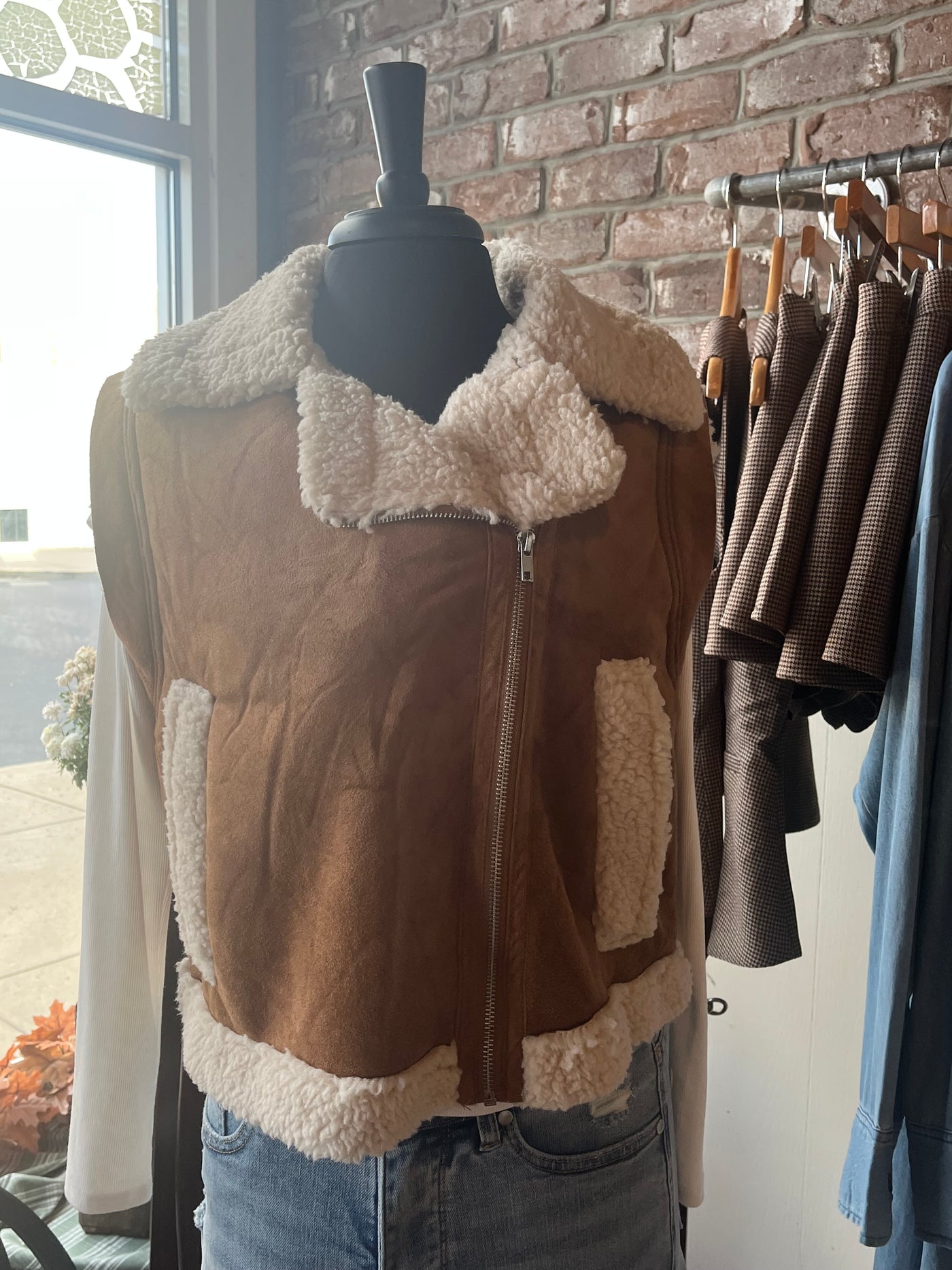 Faux Suede Inner Fur Zip Up Vest