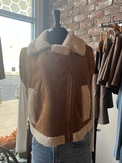 Faux Suede Inner Fur Zip Up Vest