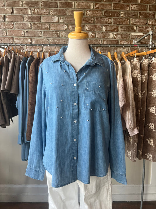 Chambray Button Up with Pearls