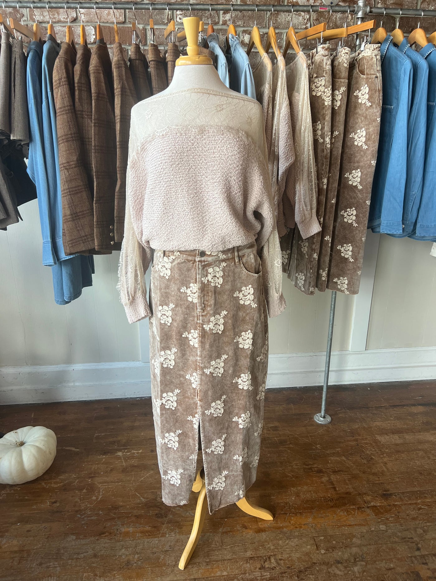 Corduroy Skirt with Embroidery Details
