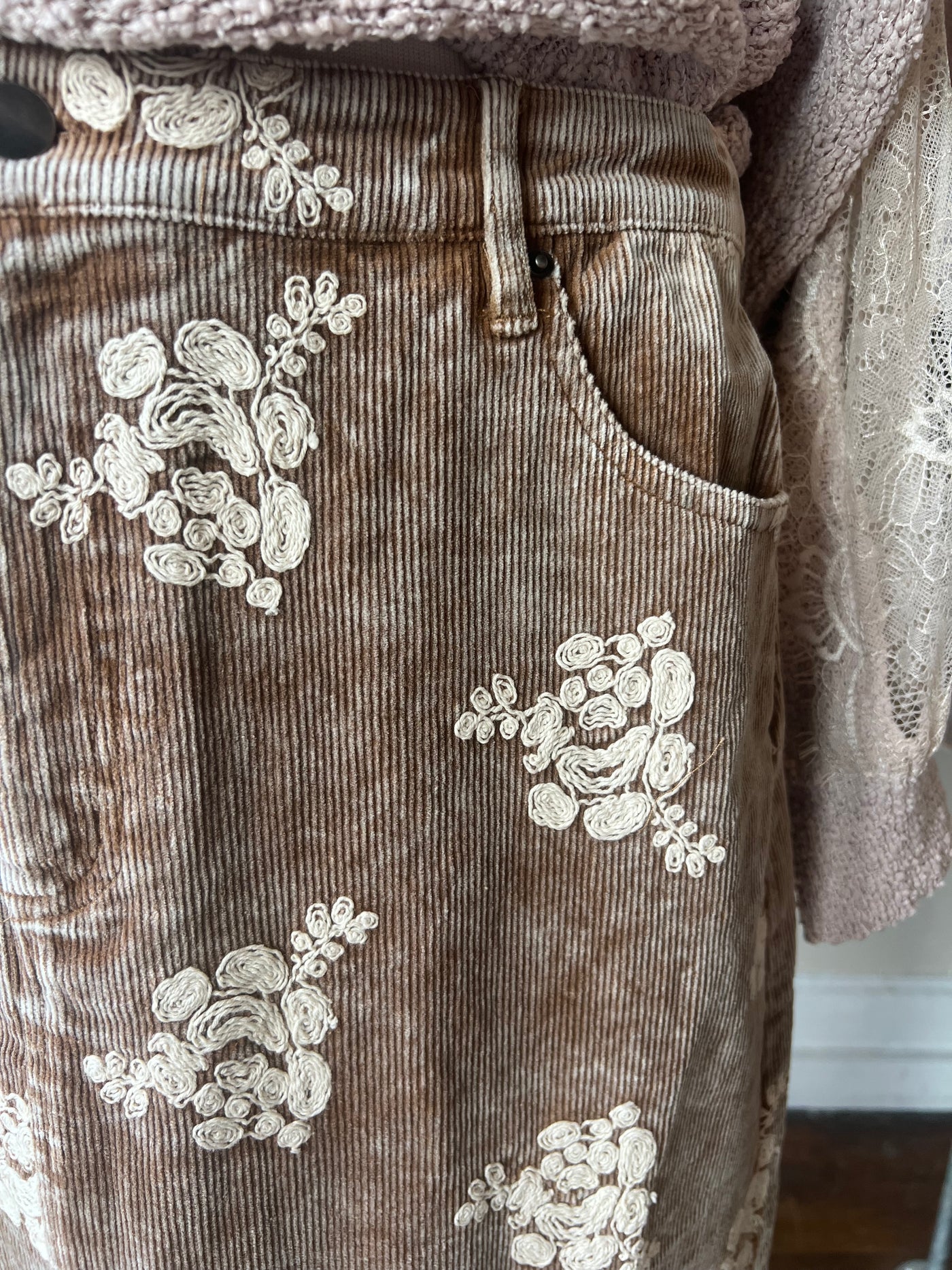 Corduroy Skirt with Embroidery Details