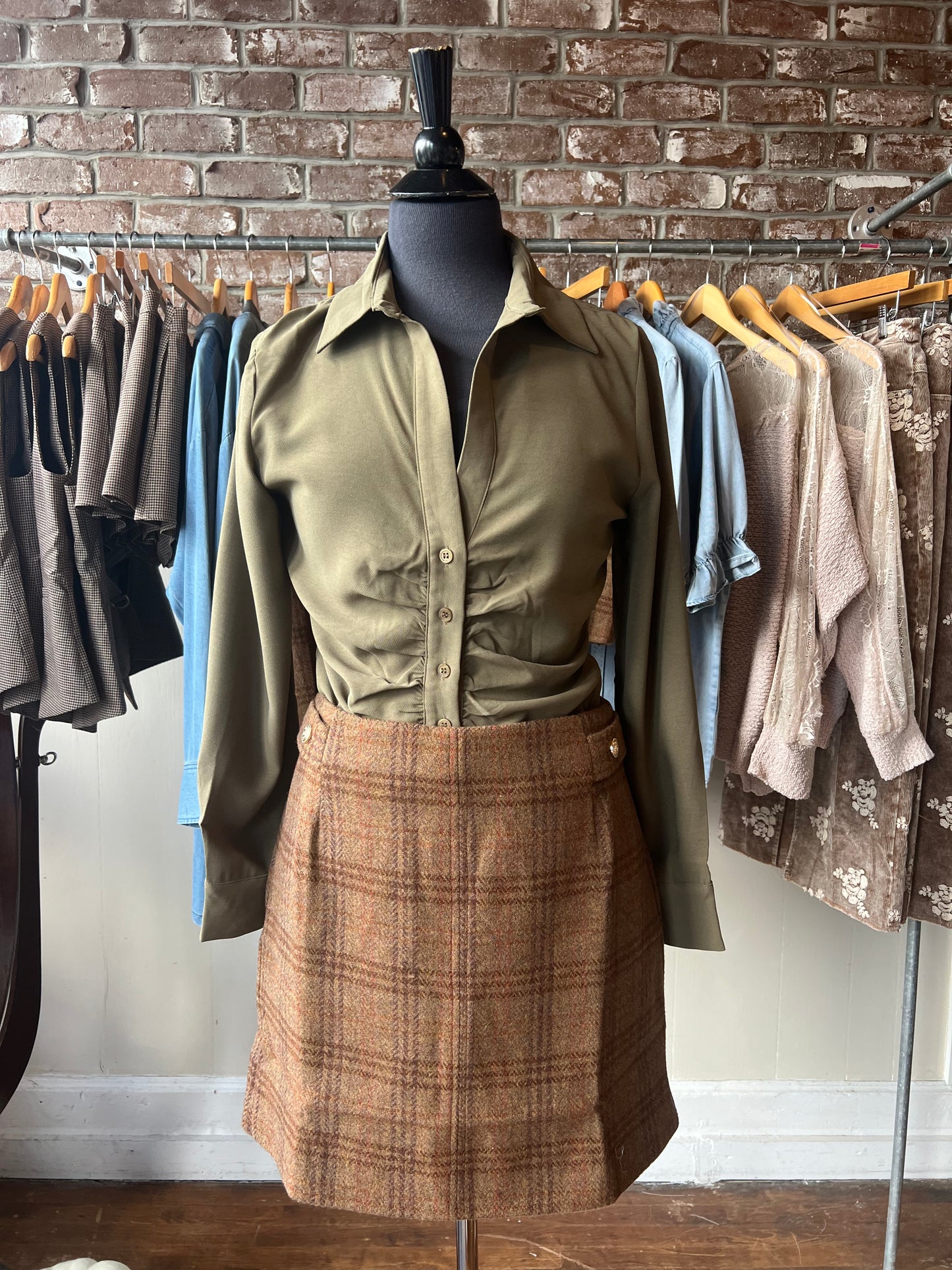 Hunter Green Blouse with Ruching