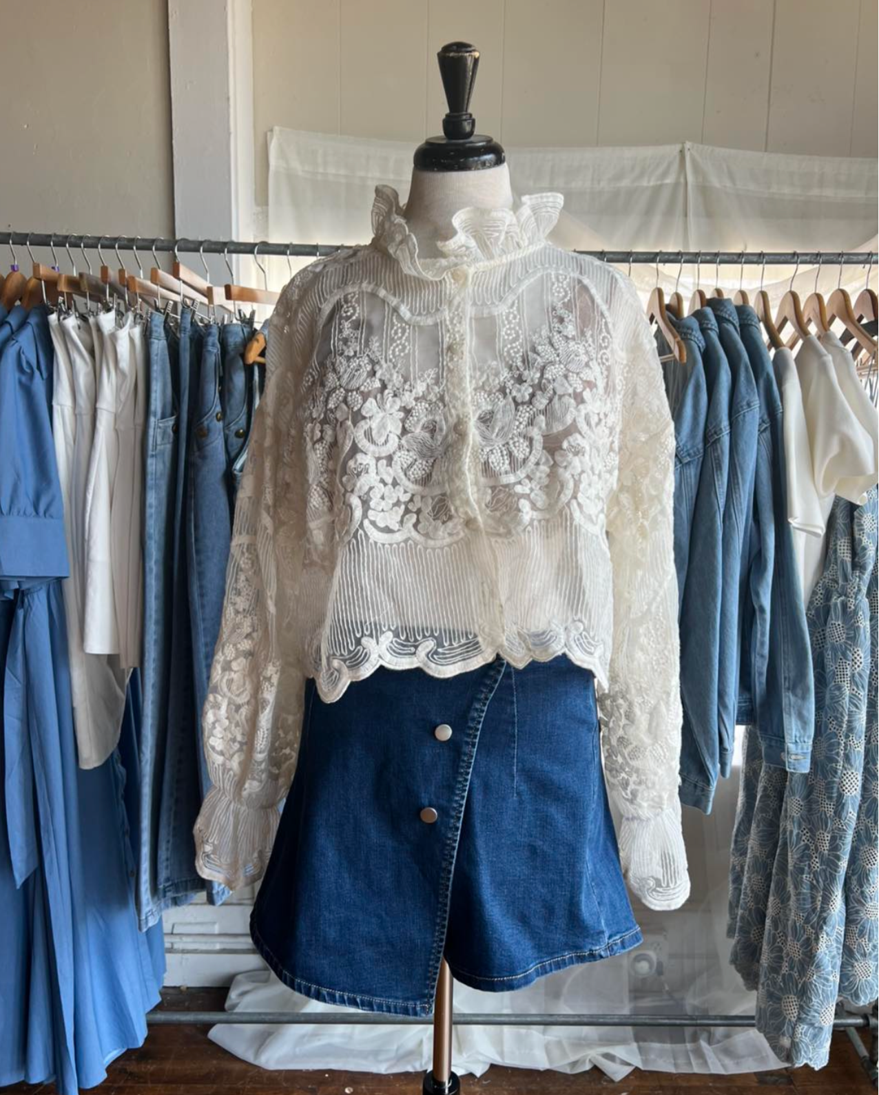Cropped Lace Long Sleeve Blouse