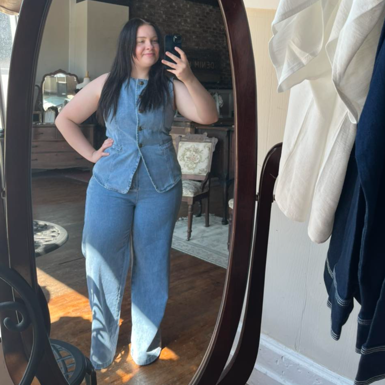 Light Wash Denim Vest with Buttons