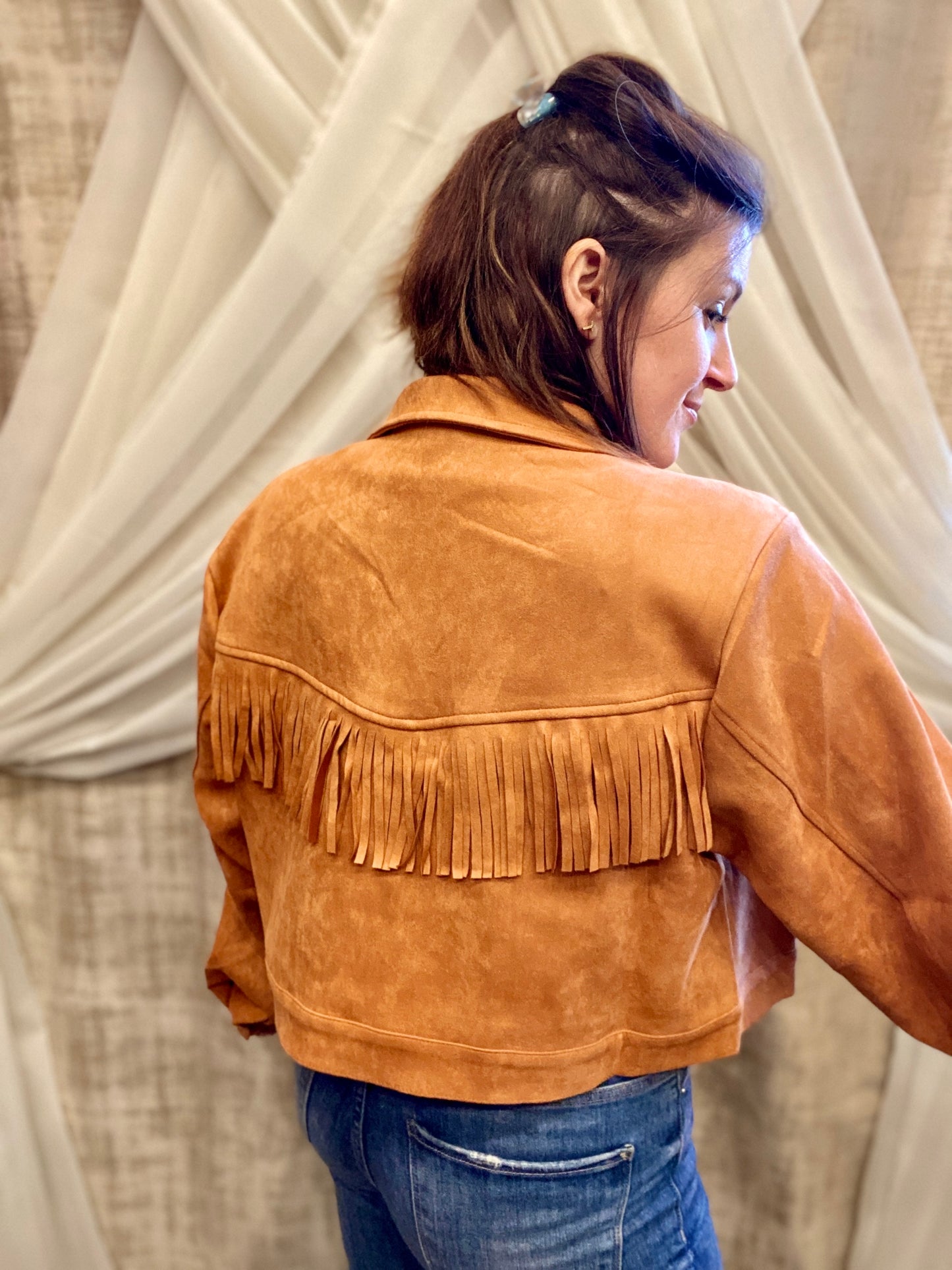 Camel Suede Jacket with Fringe