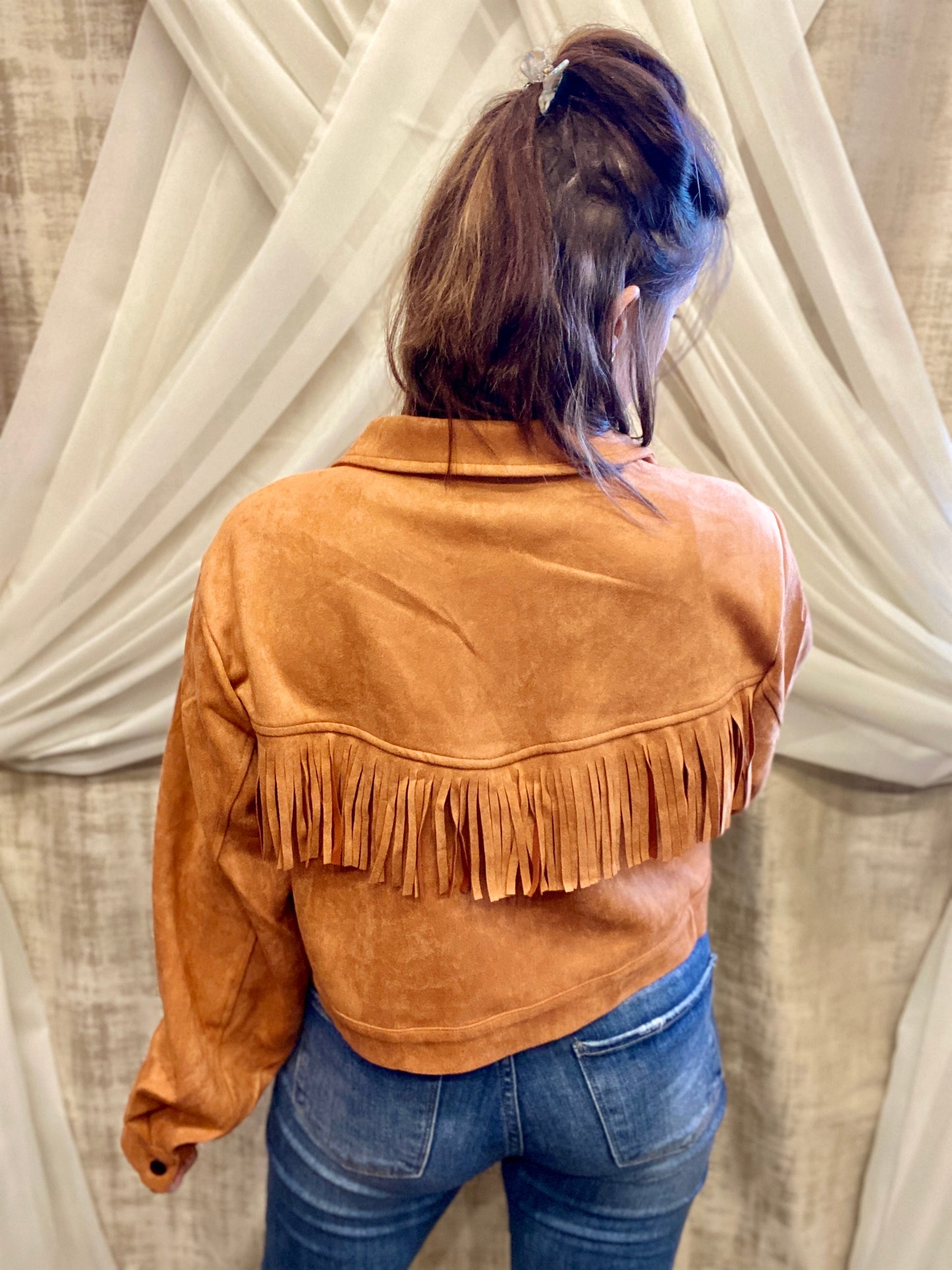 Camel Suede Jacket with Fringe