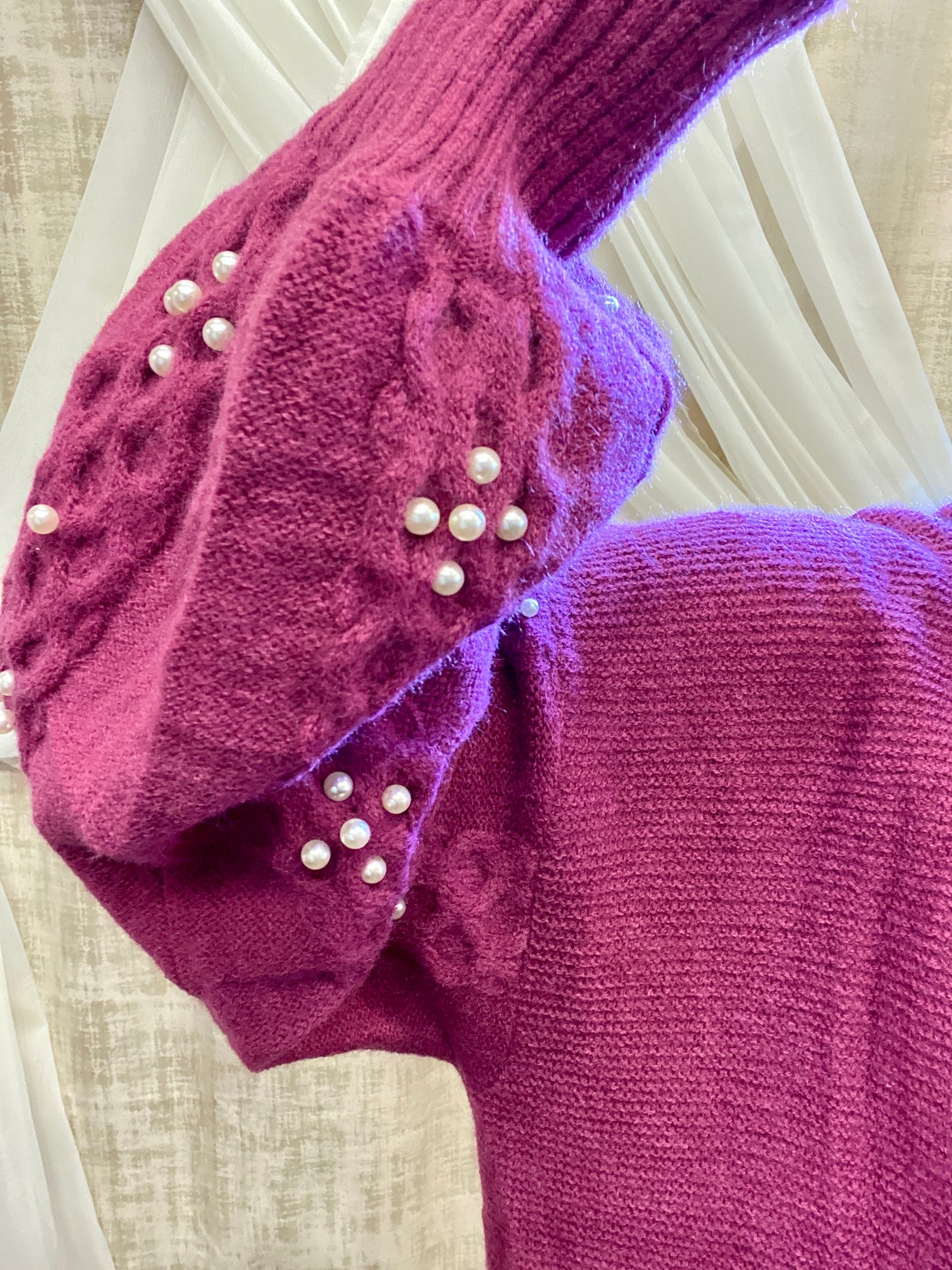 Purple Plum Cardigan with Pearl Details