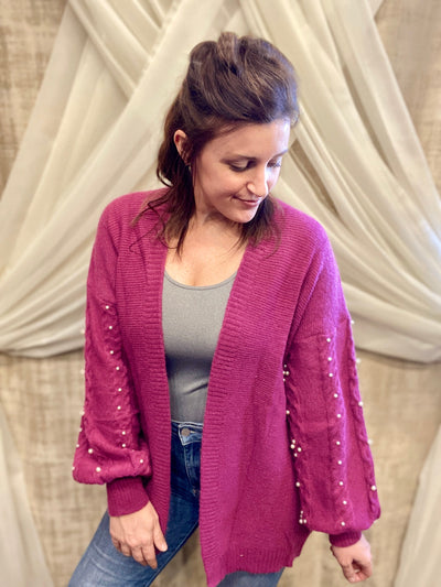 Purple Plum Cardigan with Pearl Details
