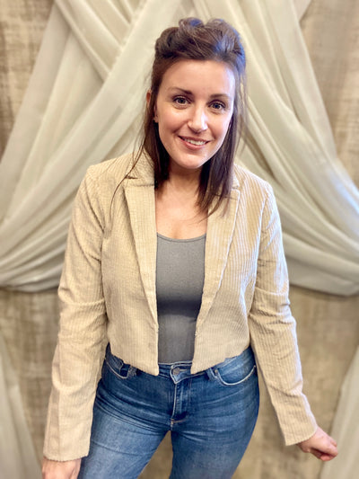 Tan Corduroy Cropped Blazer