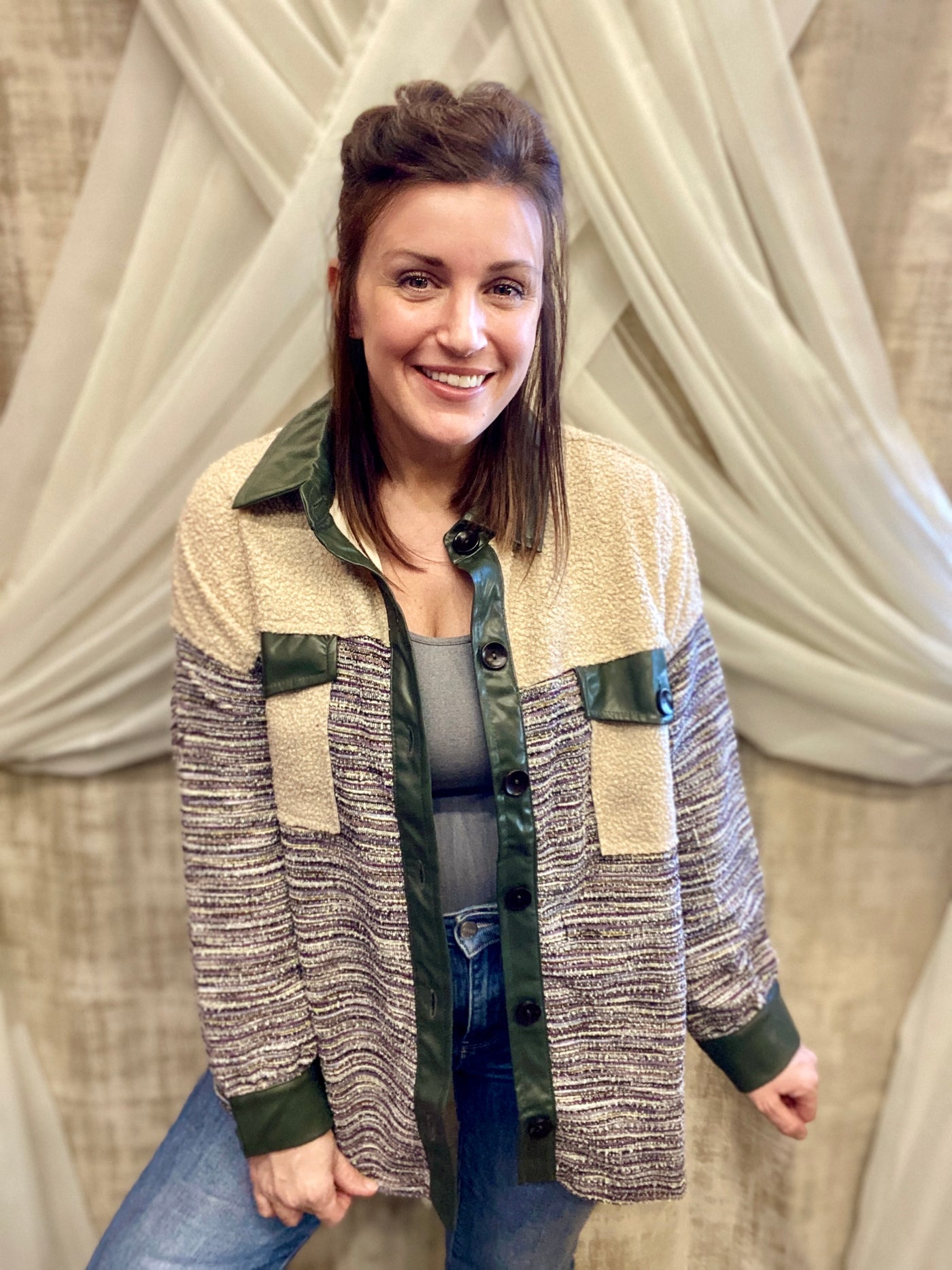 Olive Detail Striped Shacket