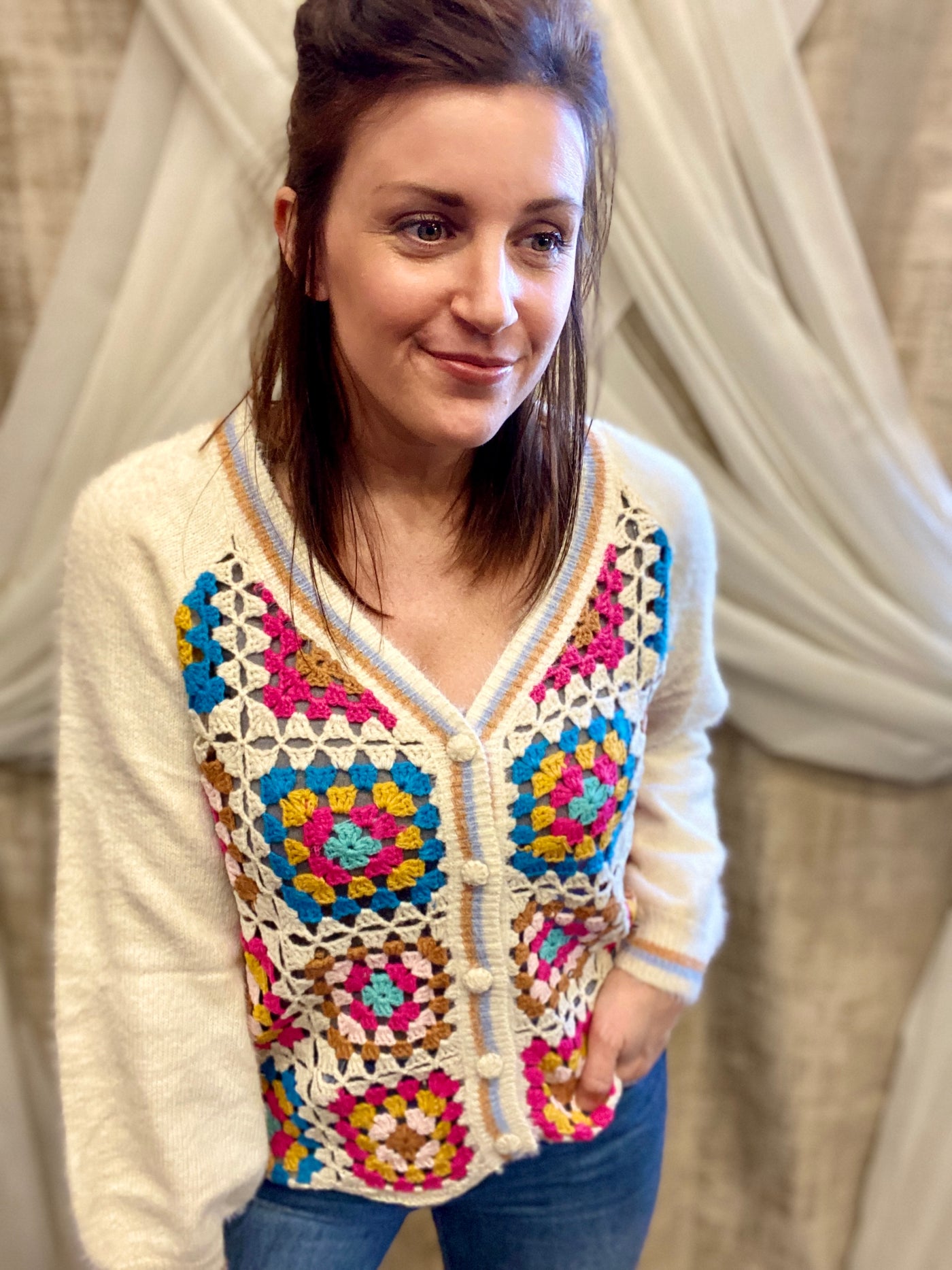 Cream Crochet Cardigan